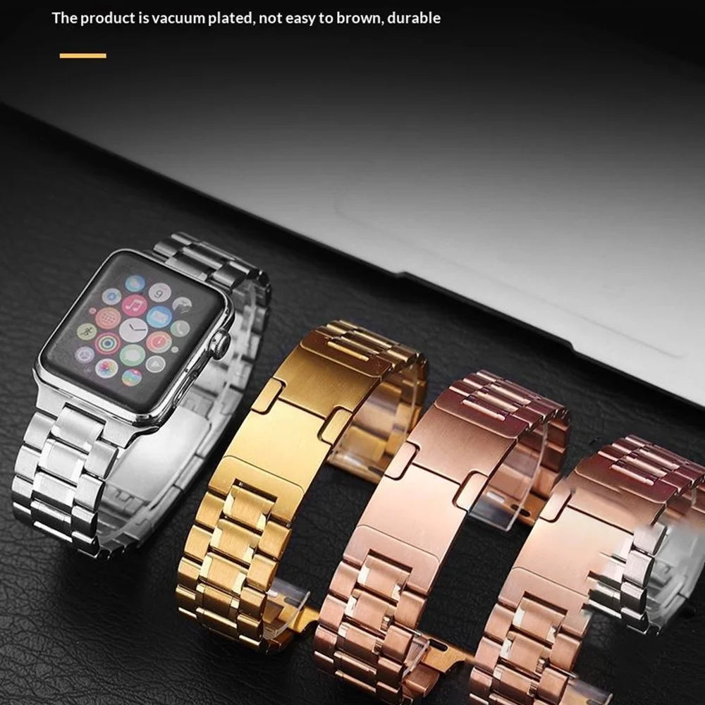 Metal Strap for Apple Watch Ultra 3 2 1 49mm / Series 11 10 46mm / 9 8 7 45mm / SE3 SE2 SE 6 5 4 44mm / 3 2 1 42mm Five-Bead Electroplated Stainless Steel Watch Band - Silver / Black - 5