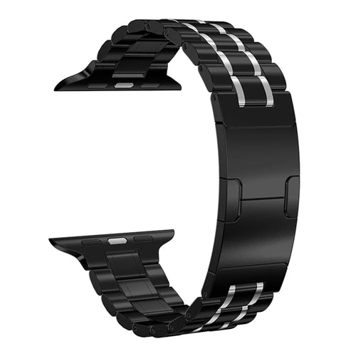 Metal Watch Strap for Apple Watch Series 11 10 42mm / 9 8 7 41mm / SE3 SE2 SE 6 5 4 40mm / 3 2 1 38mm Stainless Steel Five-Bead Bracelet Band - Black / Silver - 1