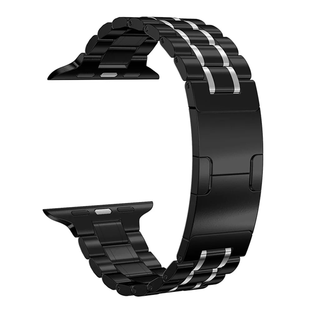 Metal Watch Strap for Apple Watch Ultra 3 2 1 49mm / Series 11 10 46mm / 9 8 7 45mm / SE3 SE2 SE 6 5 4 44mm  /  3 2 1 42mm Stainless Steel Five-Bead Bracelet Band - Black / Silver - 1
