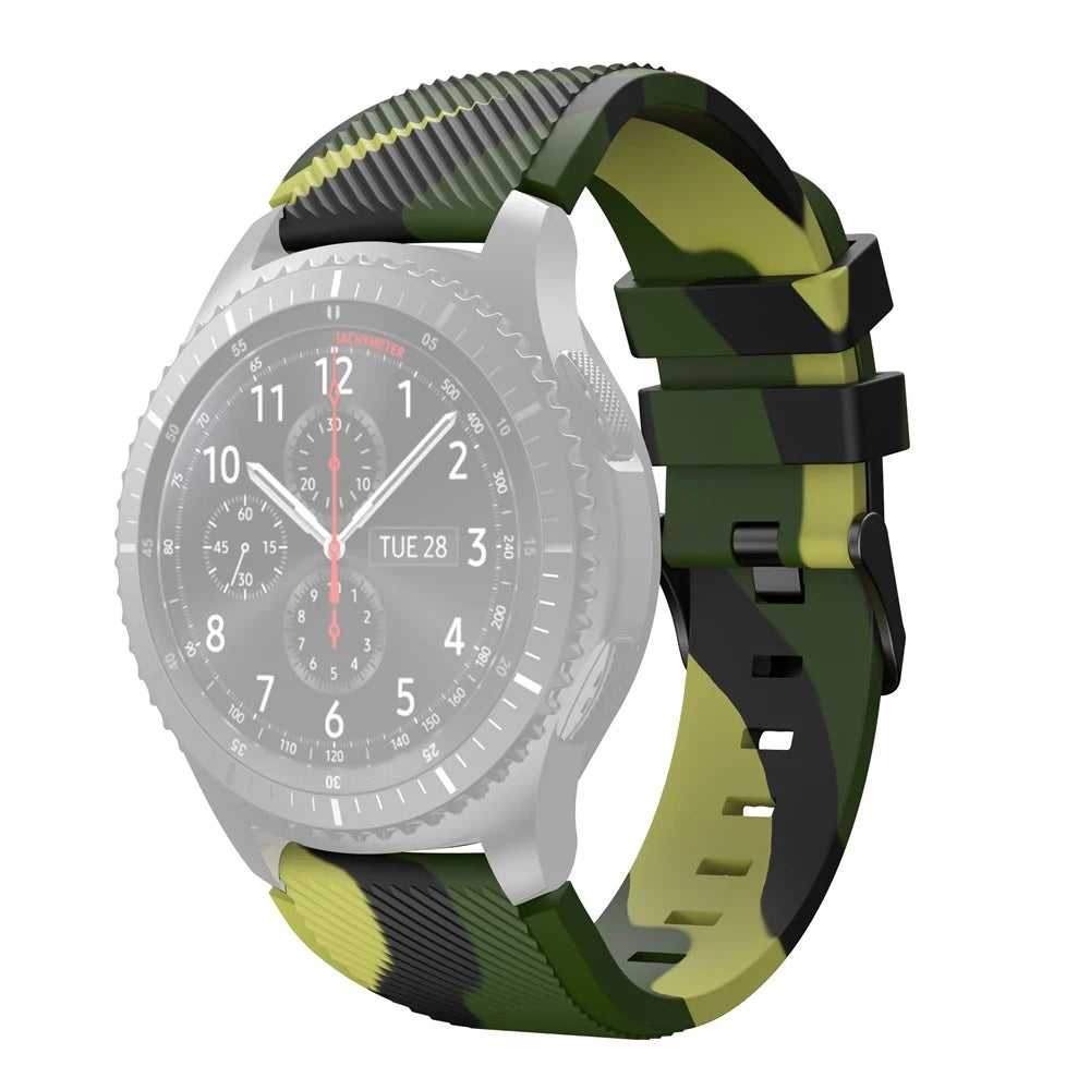 22mm Twill Wave Camouflage Silicone Watchband Strap Replacement Wrist Strap for Samsung Gear S3 Classic/S3 Frontier/Xiaomi Haylou RT LS05s/RS3 LS04 - Army Green - 1