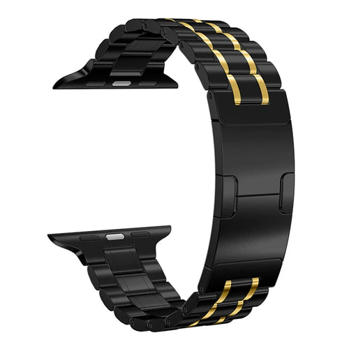 Metal Strap for Apple Watch Series 11 10 42mm / 9 8 7 41mm / SE3 SE2 SE 6 5 4 40mm / 3 2 1 38mm Electroplated Replacement Five-Bead Stainless Steel Band - Black / Gold - 1