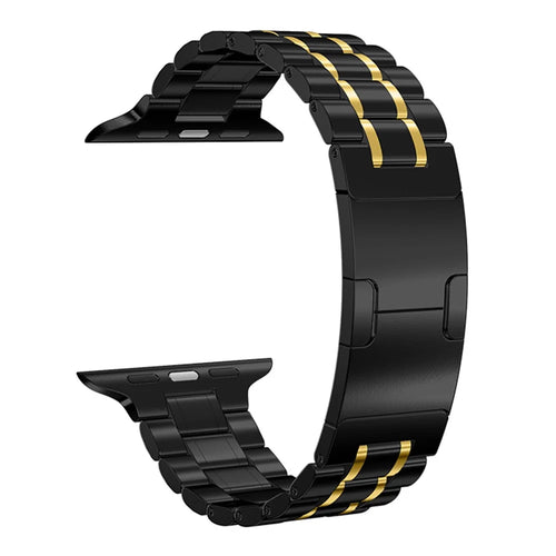 Metal Strap for Apple Watch Ultra 3 2 1 49mm / Series 11 10 46mm / 9 8 7 45mm / SE3 SE2 SE 6 5 4 44mm / 3 2 1 42mm Electroplated Replacement Five-Bead Stainless Steel Band - Black / Gold - 1
