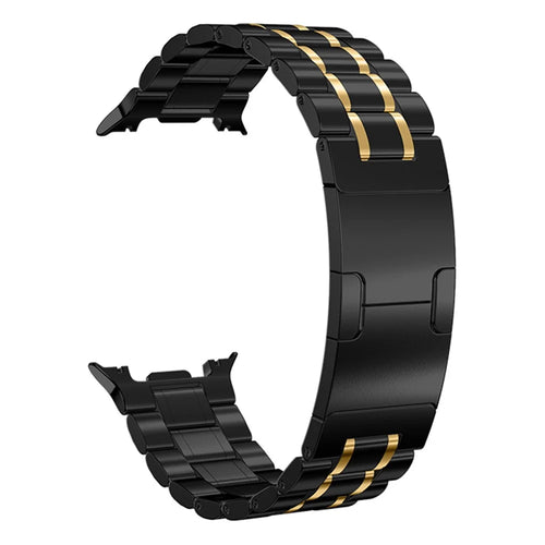 Metal Strap for Samsung Galaxy Watch8 40mm / Watch8 44mm / Watch8 Classic 46mm Electroplated Replacement Five-Bead Stainless Steel Band - Black / Gold - 1