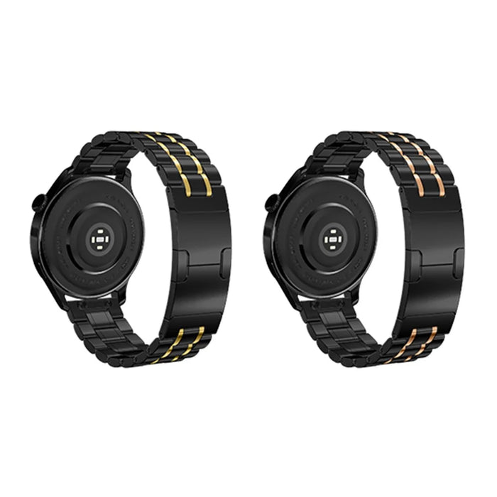 For Samsung Galaxy Watch 46mm Metal Strap Electroplated Replacement Five-Bead Stainless Steel Band - Black / Gold - 3