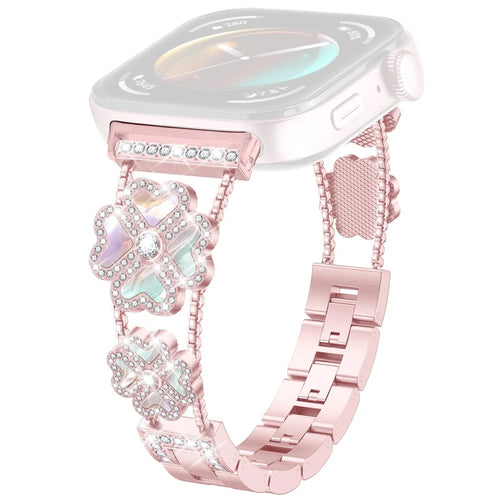 For Huawei Watch Fit 4 / Watch Fit 3 Metal Strap Heart Clover Rhinestone Decor Watch Band - Rose Pink / Colorful - 1