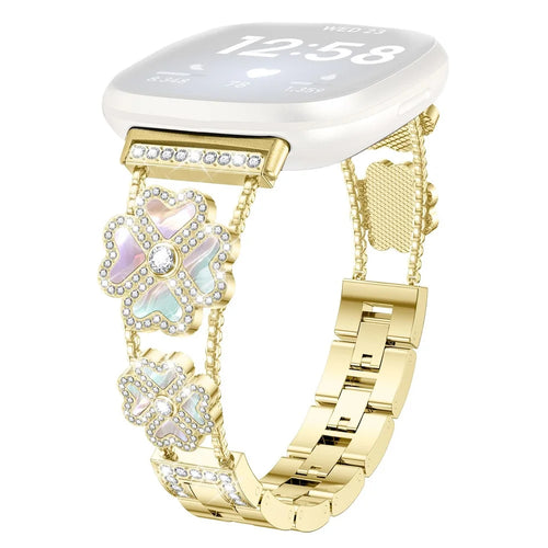 For Huawei Watch Fit 5 / Watch Fit 5 Pro Metal Strap Heart Clover Rhinestone Decor Watch Band - Gold / Colorful - 1