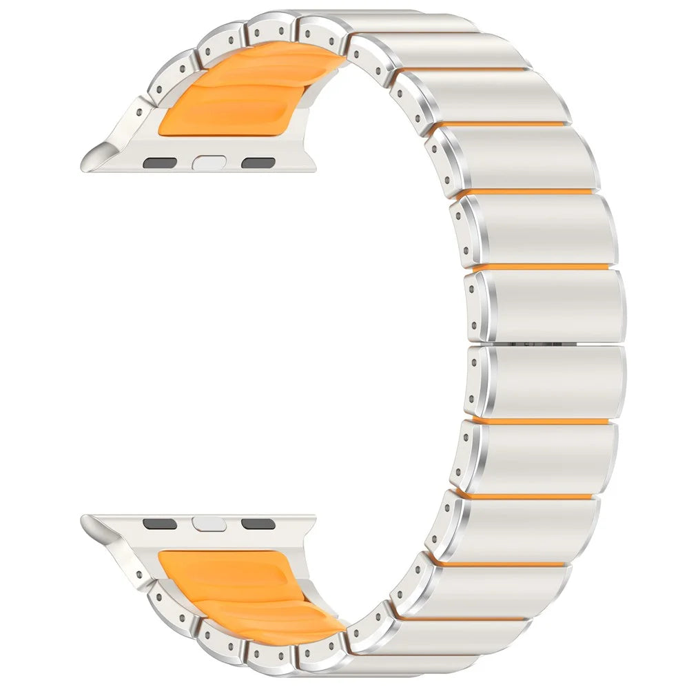 Strap for Apple Watch Ultra 3 2 1 49mm  /  Series 11 10 46mm  /  9 8 7 45mm  /  SE3 SE2 SE 6 5 4 44mm  /  3 2 1 42mm Titanium Alloy + Rubber Band with Foldable Buckle - Titanium+Orange - 2