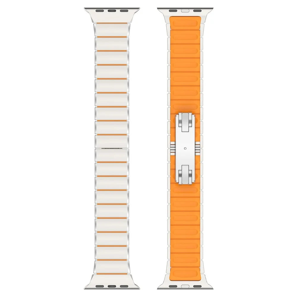 Strap for Apple Watch Ultra 3 2 1 49mm  /  Series 11 10 46mm  /  9 8 7 45mm  /  SE3 SE2 SE 6 5 4 44mm  /  3 2 1 42mm Titanium Alloy + Rubber Band with Foldable Buckle - Titanium+Orange - 5