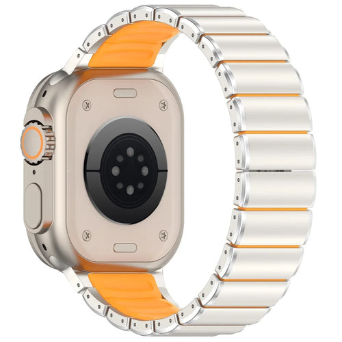 Strap for Apple Watch Series 11 10 42mm  /  9 8 7 41mm  /  SE3 SE2 SE 6 5 4 40mm  /  3 2 1 38mm Titanium Alloy + Rubber Band with Foldable Buckle - Titanium+Orange - 1