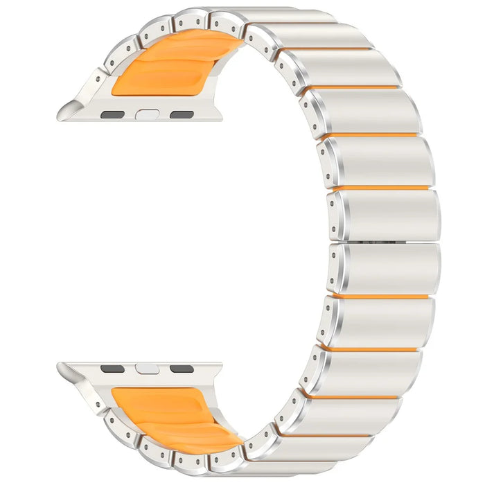 Strap for Apple Watch Series 11 10 42mm  /  9 8 7 41mm  /  SE3 SE2 SE 6 5 4 40mm  /  3 2 1 38mm Titanium Alloy + Rubber Band with Foldable Buckle - Titanium+Orange - 2