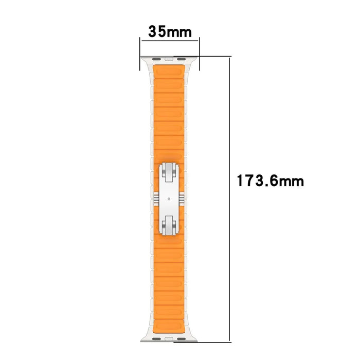 Strap for Apple Watch Series 11 10 42mm  /  9 8 7 41mm  /  SE3 SE2 SE 6 5 4 40mm  /  3 2 1 38mm Titanium Alloy + Rubber Band with Foldable Buckle - Titanium+Orange - 6