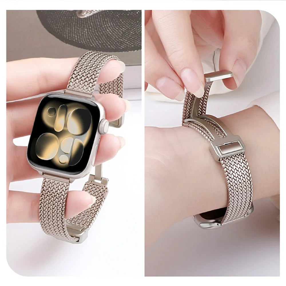 Magnetic Strap for Apple Watch Series 11 10 42mm / 9 8 7 41mm / SE3 SE2 SE 6 5 4 40mm / 3 2 1 38mm Stainless Steel Wristband - Starlight - 3