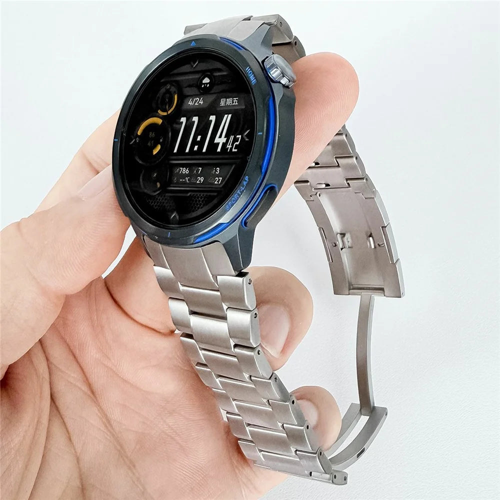 For Huawei Watch GT Runner 2 Titanium Alloy Band Three-Link Chain  Metal Wristband Strap - Silver - 3