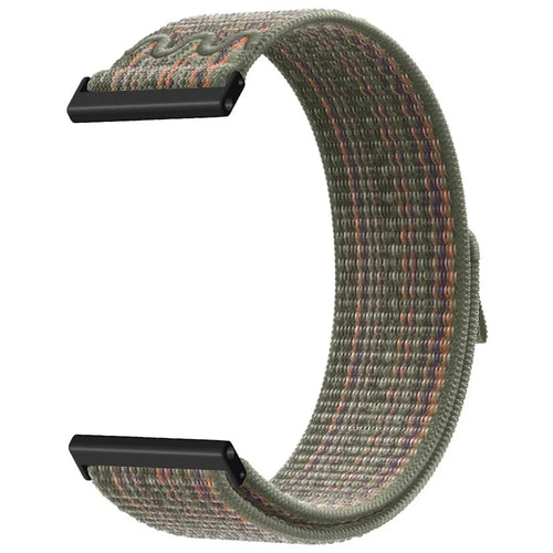 For Garmin Venu X1 Watch Strap 24mm Nylon Sport Loop Band Embroidered Woven Quick Release Replacement Wristband - Dark Green Orange - 1