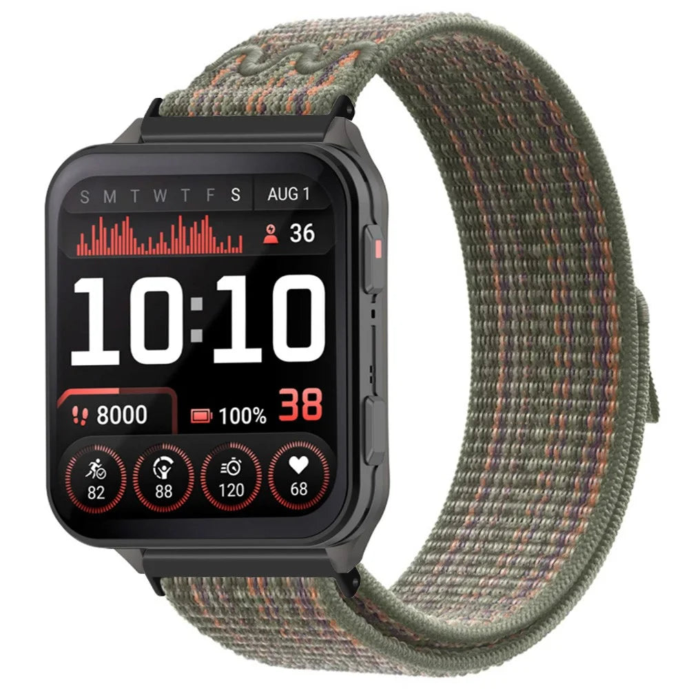 For Garmin Venu X1 Watch Strap 24mm Nylon Sport Loop Band Embroidered Woven Quick Release Replacement Wristband - Dark Green Orange - 2