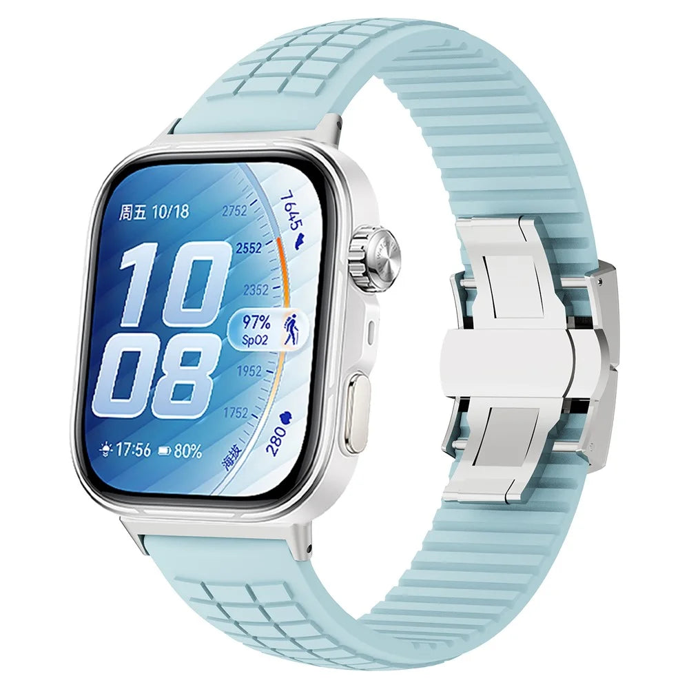 Silicone Strap for Huawei Watch Fit 5 Pro  /  5  /  4 Pro  /  4  /  3 Grid Texture Breathable Sports Band Replacement Wristband - Baby Blue - 2
