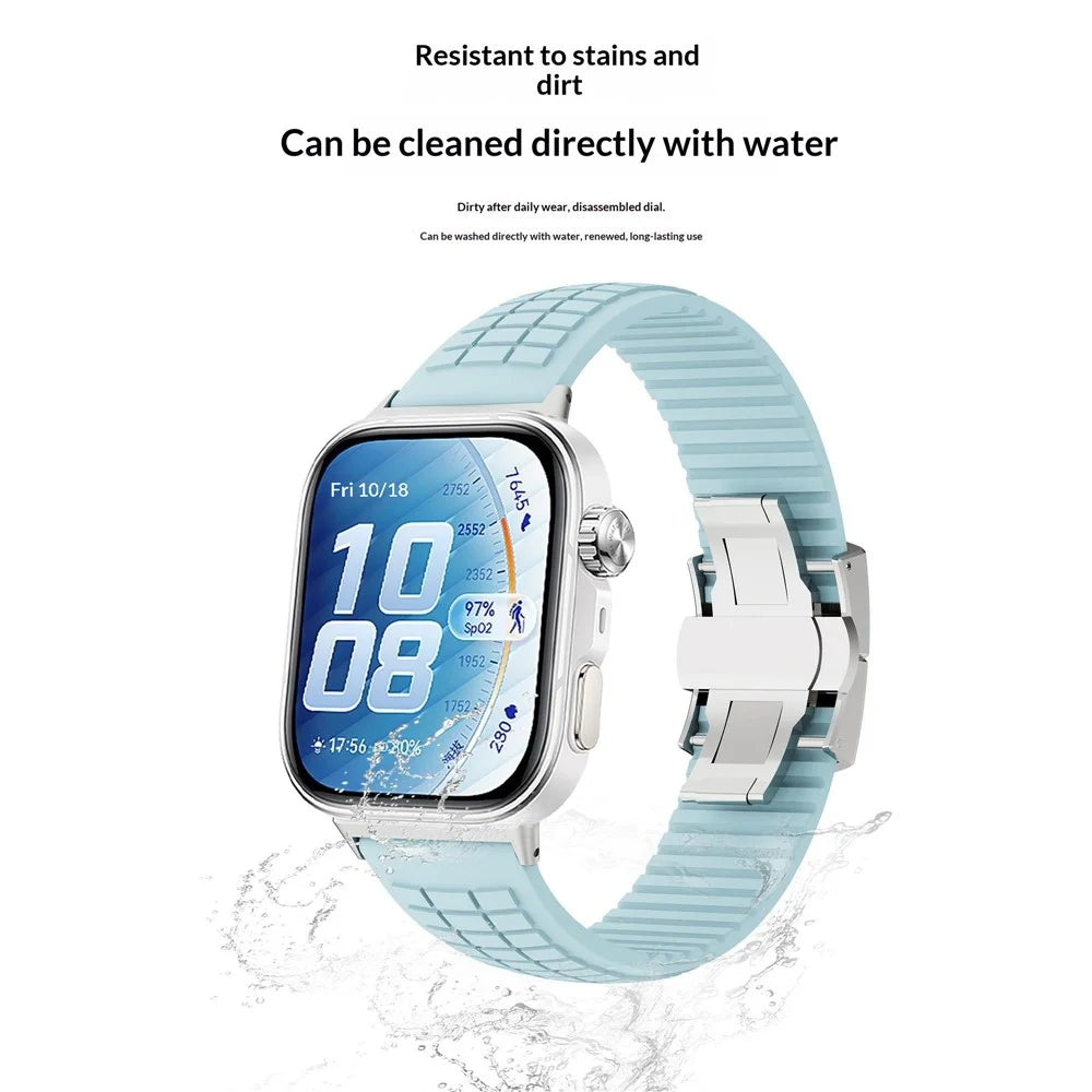 Silicone Strap for Huawei Watch Fit 5 Pro  /  5  /  4 Pro  /  4  /  3 Grid Texture Breathable Sports Band Replacement Wristband - Baby Blue - 3