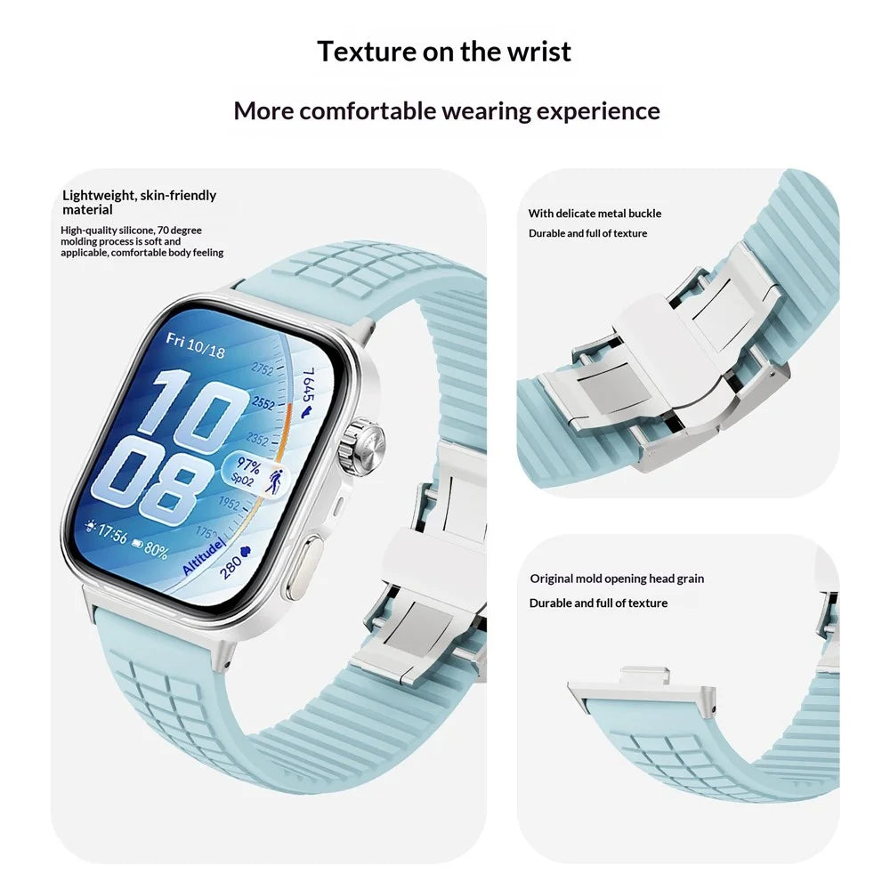Silicone Strap for Huawei Watch Fit 5 Pro  /  5  /  4 Pro  /  4  /  3 Grid Texture Breathable Sports Band Replacement Wristband - Baby Blue - 5