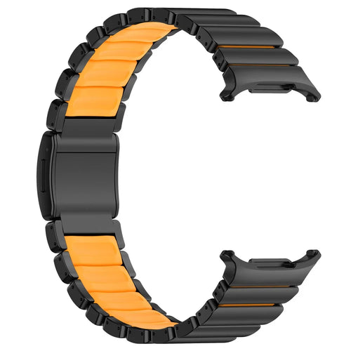 For Samsung Galaxy Watch Ultra2 47mm / Watch Ultra (2025) 47mm / Watch Ultra 47mm Stainless Steel + Silicone Dual Color Band Bamboo Link Watch Strap - Black+Orange - 1