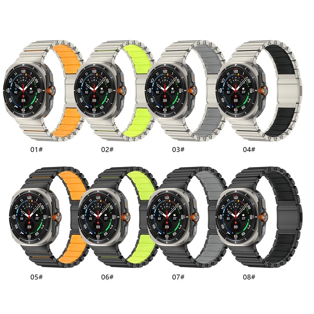 For Samsung Galaxy Watch Ultra2 47mm / Watch Ultra (2025) 47mm / Watch Ultra 47mm Stainless Steel + Silicone Dual Color Band Bamboo Link Watch Strap - Black+Orange - 3