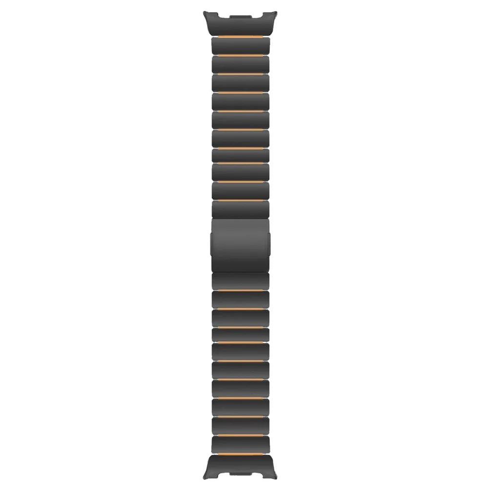 Strap for Samsung Galaxy Watch8 44mm / 40mm / Watch8 Classic 46mm Stainless Steel + Silicone Dual Color Bamboo Link Watchband - Black+Orange - 1