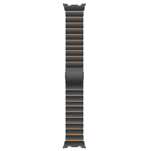 Strap for Samsung Galaxy Watch8 44mm / 40mm / Watch8 Classic 46mm Stainless Steel + Silicone Dual Color Bamboo Link Watchband - Black+Orange - 1