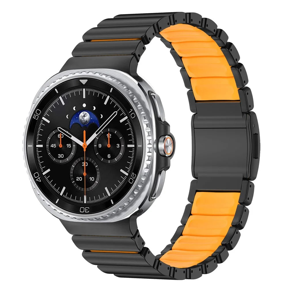 Strap for Samsung Galaxy Watch8 44mm / 40mm / Watch8 Classic 46mm Stainless Steel + Silicone Dual Color Bamboo Link Watchband - Black+Orange - 2