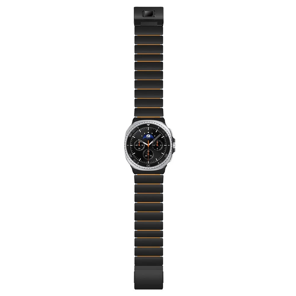 Strap for Samsung Galaxy Watch8 44mm / 40mm / Watch8 Classic 46mm Stainless Steel + Silicone Dual Color Bamboo Link Watchband - Black+Orange - 3