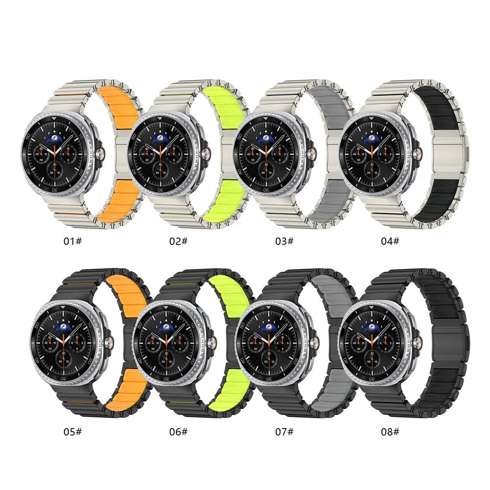 Strap for Samsung Galaxy Watch8 44mm / 40mm / Watch8 Classic 46mm Stainless Steel + Silicone Dual Color Bamboo Link Watchband - Black+Orange - 4