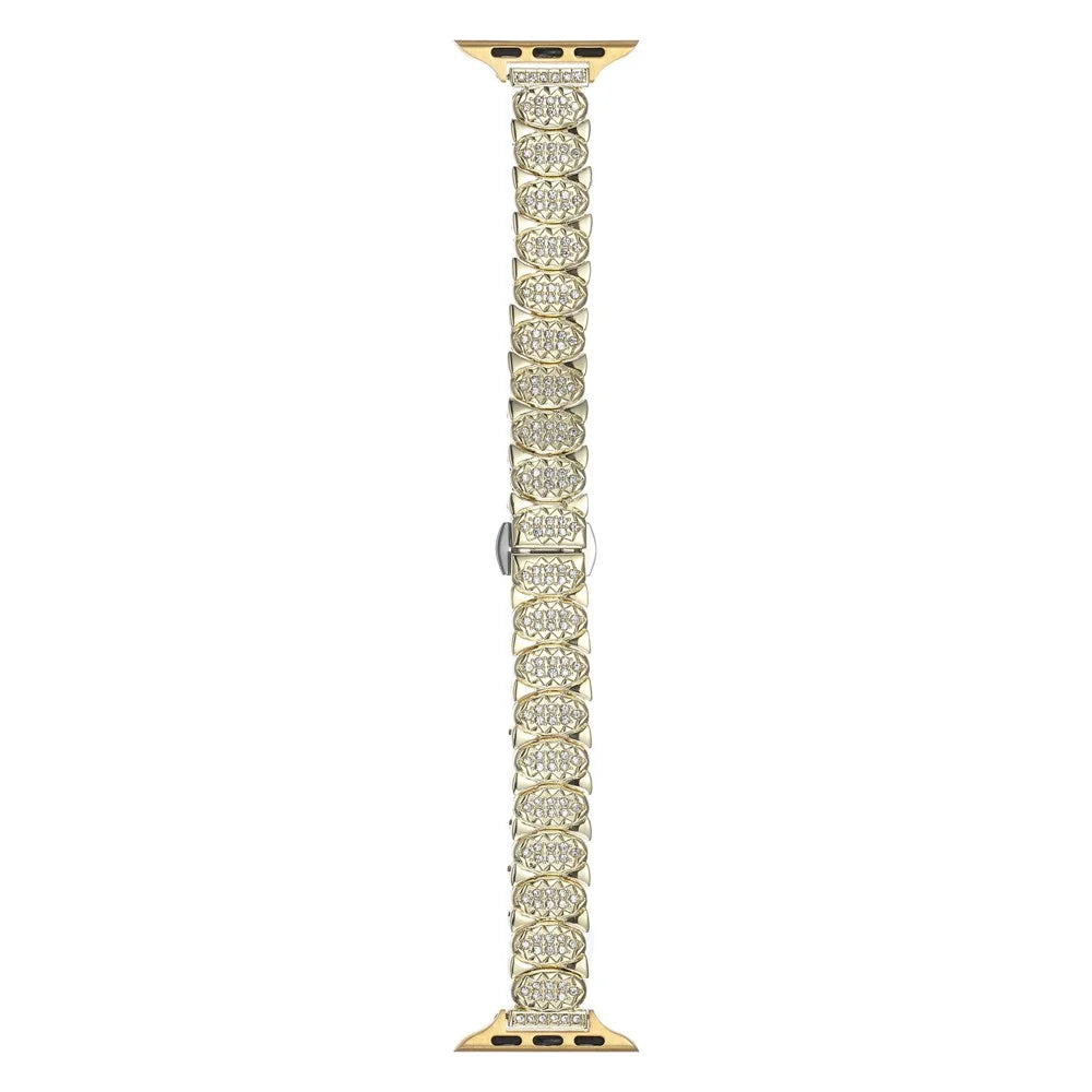 Strap for Apple Watch Series 11 10 42mm  /  9 8 7 41mm  /  SE3 SE2 SE 6 5 4 40mm  /  3 2 1 38mm Rhinestone Decor Zinc Alloy Metal Chain Band - Gold - 1