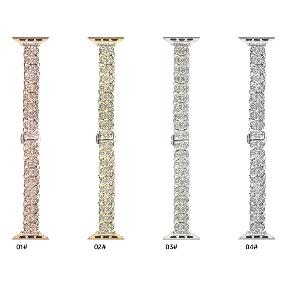 Strap for Apple Watch Series 11 10 42mm  /  9 8 7 41mm  /  SE3 SE2 SE 6 5 4 40mm  /  3 2 1 38mm Rhinestone Decor Zinc Alloy Metal Chain Band - Gold - 7
