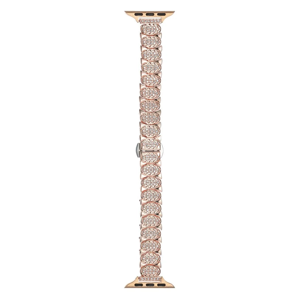 Strap for Apple Watch Ultra 3 2 1 49mm  /  Series 11 10 46mm  /  9 8 7 45mm  /  SE3 SE2 SE 6 5 4 44mm  /  3 2 1 42mm Rhinestone Decor Zinc Alloy Metal Chain Band - Rose Gold - 1