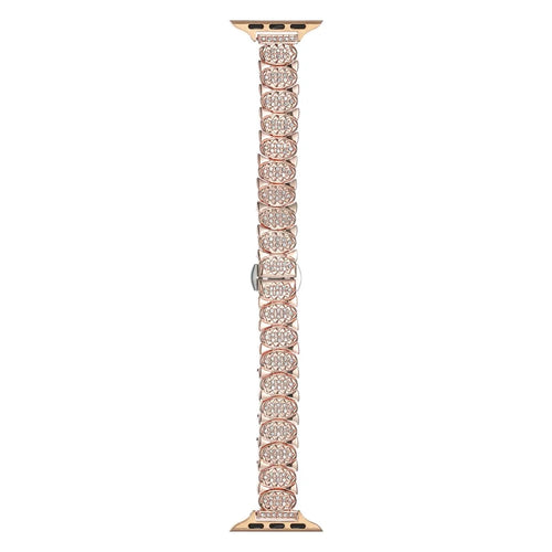 Strap for Apple Watch Ultra 3 2 1 49mm  /  Series 11 10 46mm  /  9 8 7 45mm  /  SE3 SE2 SE 6 5 4 44mm  /  3 2 1 42mm Rhinestone Decor Zinc Alloy Metal Chain Band - Rose Gold - 1