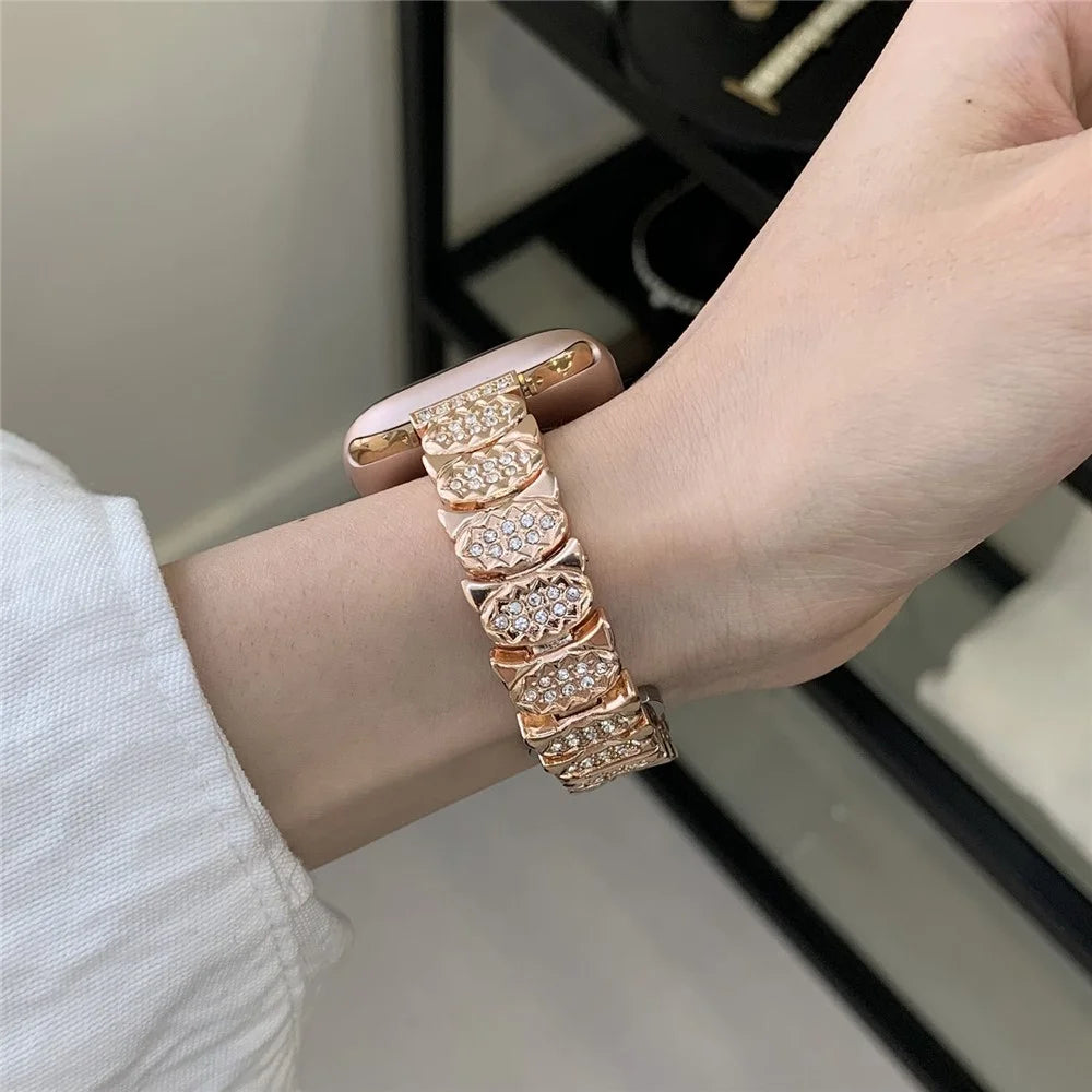 Strap for Apple Watch Ultra 3 2 1 49mm  /  Series 11 10 46mm  /  9 8 7 45mm  /  SE3 SE2 SE 6 5 4 44mm  /  3 2 1 42mm Rhinestone Decor Zinc Alloy Metal Chain Band - Rose Gold - 5