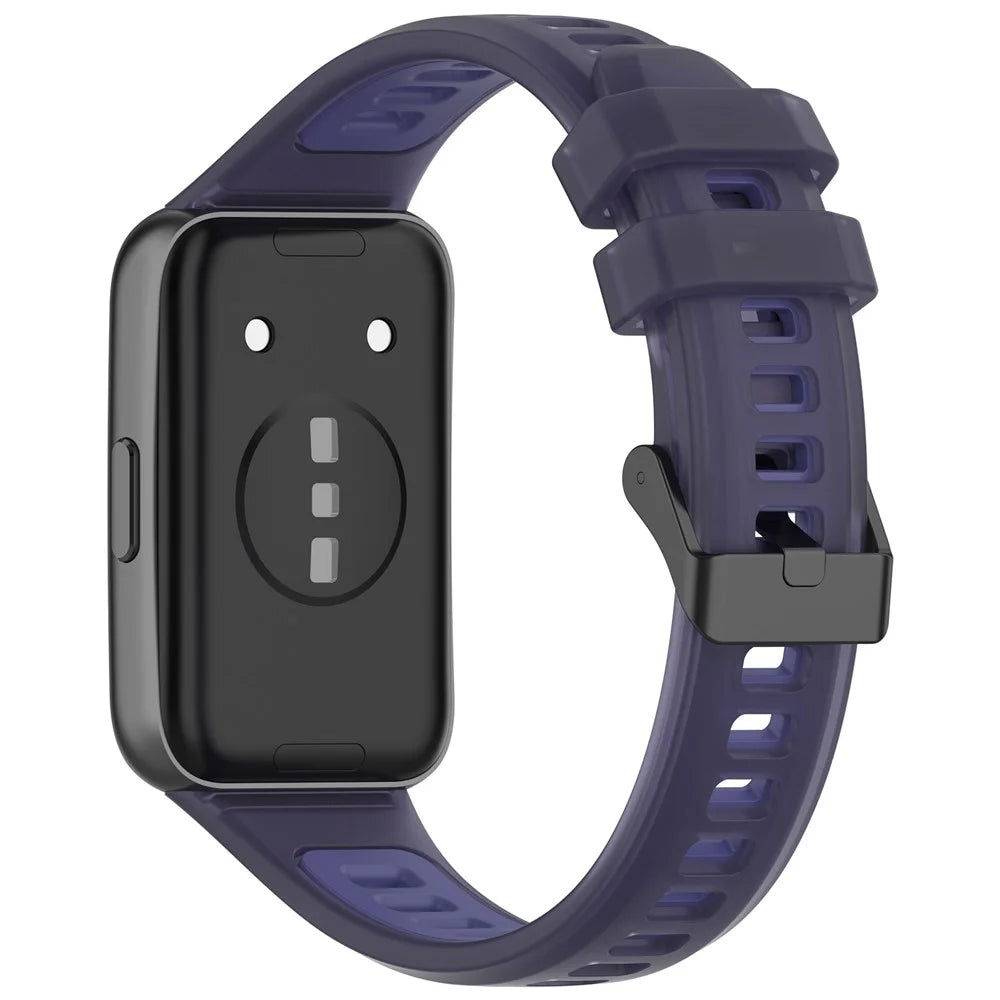 Strap for Huawei Band 11 / 11 NFC / 11 Pro / 11 Pro NFC Jelly Translucent Silicone Breathable Wristband with Steel Buckle - Phantom Purple - 1