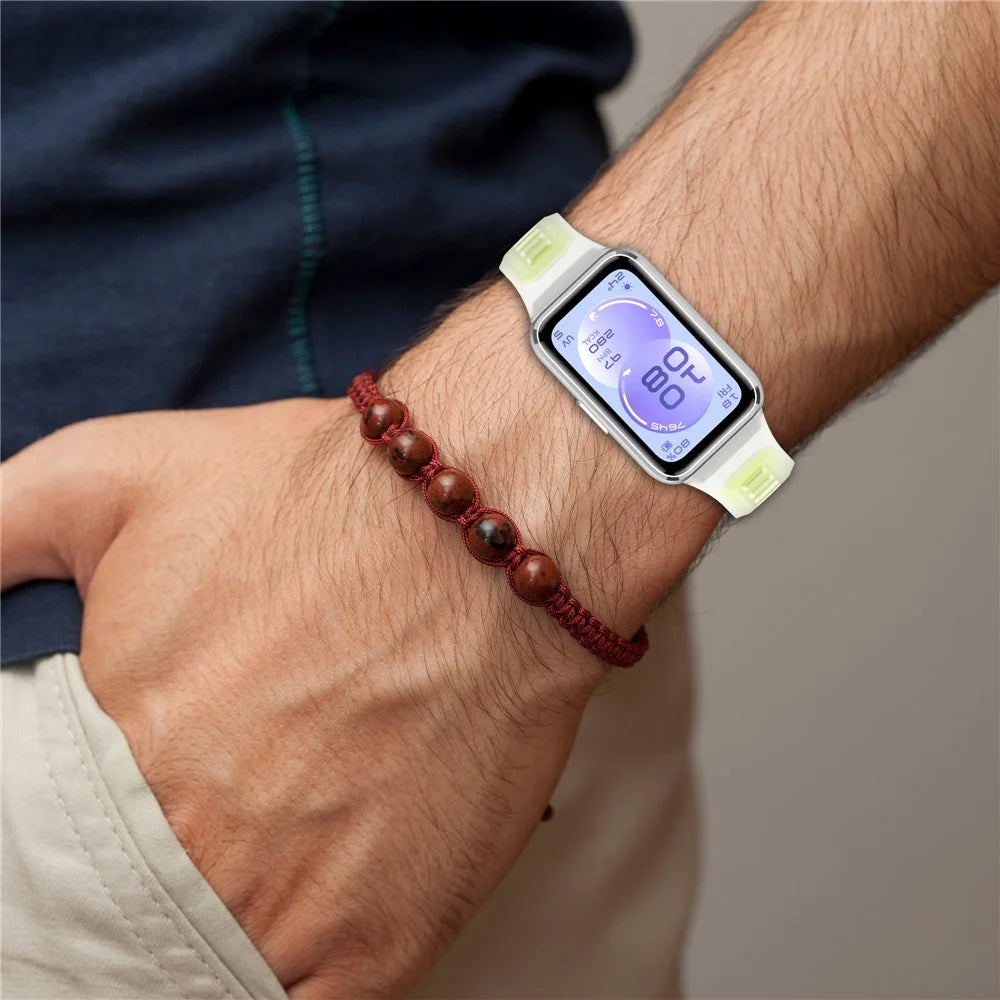 Strap for Huawei Band 11 / 11 NFC / 11 Pro / 11 Pro NFC Jelly Translucent Silicone Breathable Wristband with Steel Buckle - Phantom Purple - 7