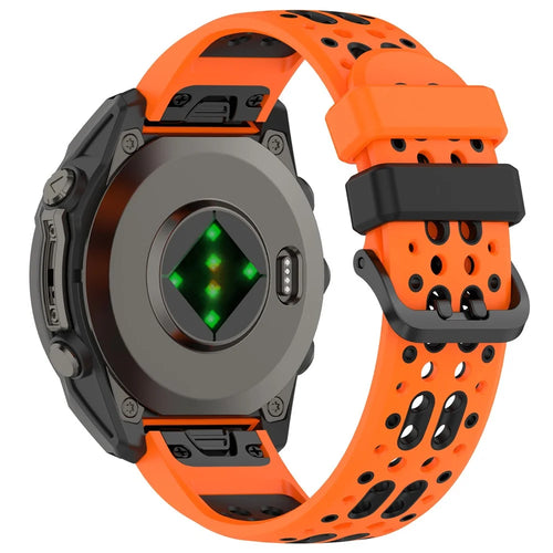 QuickFit 22mm Strap for Garmin Fenix 7 / 7 Pro 47mm / 6 / 6 Pro Dual Color Silicone Sports Breathable Watch Band - Orange+Black - 1