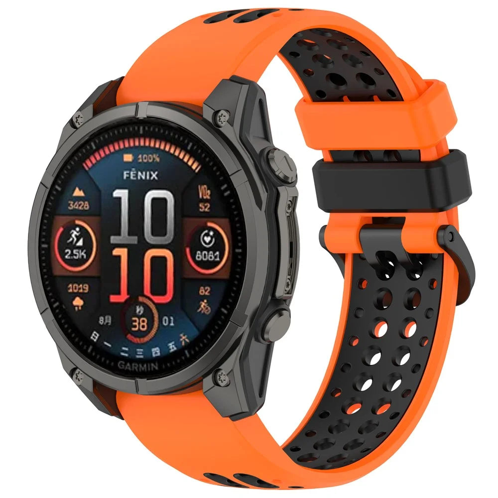 QuickFit 26mm Strap for Garmin Fenix 7X / 7X Pro 51mm / 6X / 6X Pro Dual Color Silicone Sports Breathable Watch Band - Orange+Black - 2