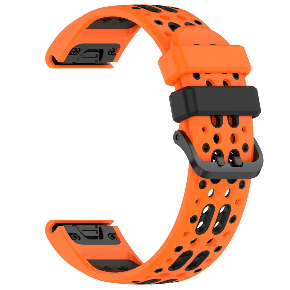 QuickFit 26mm Strap for Garmin Fenix 7X / 7X Pro 51mm / 6X / 6X Pro Dual Color Silicone Sports Breathable Watch Band - Orange+Black - 3