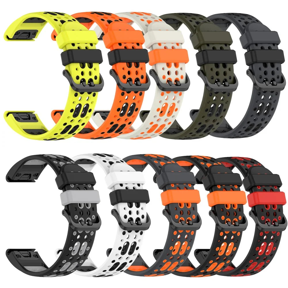 QuickFit 26mm Strap for Garmin Fenix 7X / 7X Pro 51mm / 6X / 6X Pro Dual Color Silicone Sports Breathable Watch Band - Orange+Black - 6