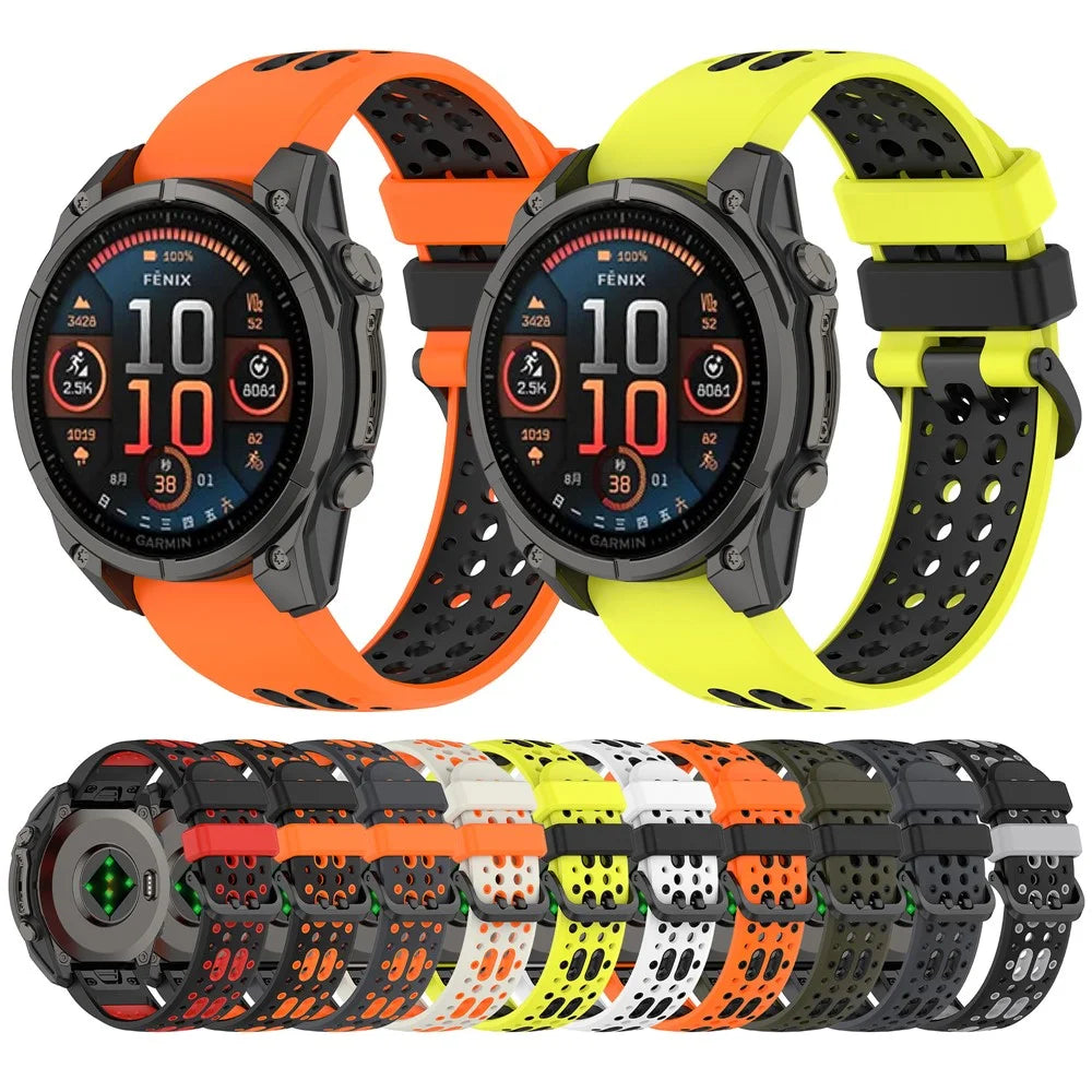 QuickFit 26mm Strap for Garmin Fenix 7X / 7X Pro 51mm / 6X / 6X Pro Dual Color Silicone Sports Breathable Watch Band - Orange+Black - 7