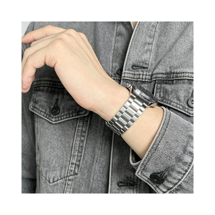 For Xiaomi Watch S5 Stainless Steel Strap Metal Band Three-Bead Flat Buckle Replacement Wristband - Silver - 7