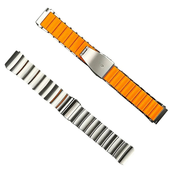 22mm Strap for Oppo Watch 4 Pro / X3 / X2 / X Titanium Alloy + Silicone 1-Bead Replacement Wristband - Silver+Orange - 1