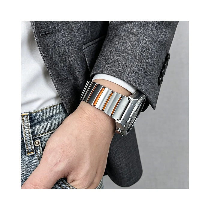 22mm Strap for Oppo Watch 4 Pro / X3 / X2 / X Titanium Alloy + Silicone 1-Bead Replacement Wristband - Silver+Orange - 5