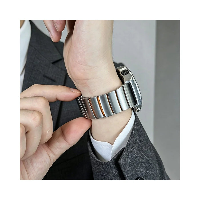 22mm Strap for Oppo Watch 4 Pro / X3 / X2 / X Titanium Alloy + Silicone 1-Bead Replacement Wristband - Silver+Orange - 6