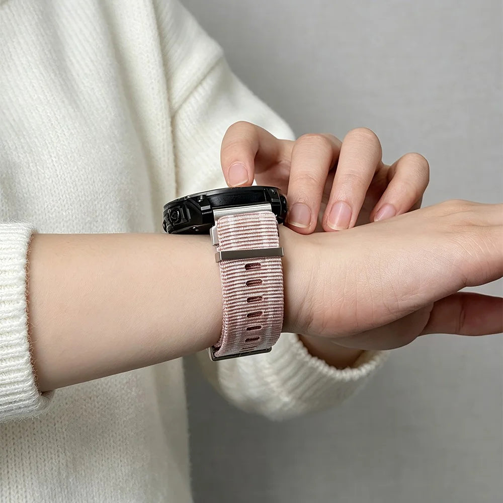 22mm Quick Release Strap for Garmin quatix 8 47mm / Fenix 8 47mm / Fenix E 47mm Nylon Woven Band with Metal Buckle - Pink - 2