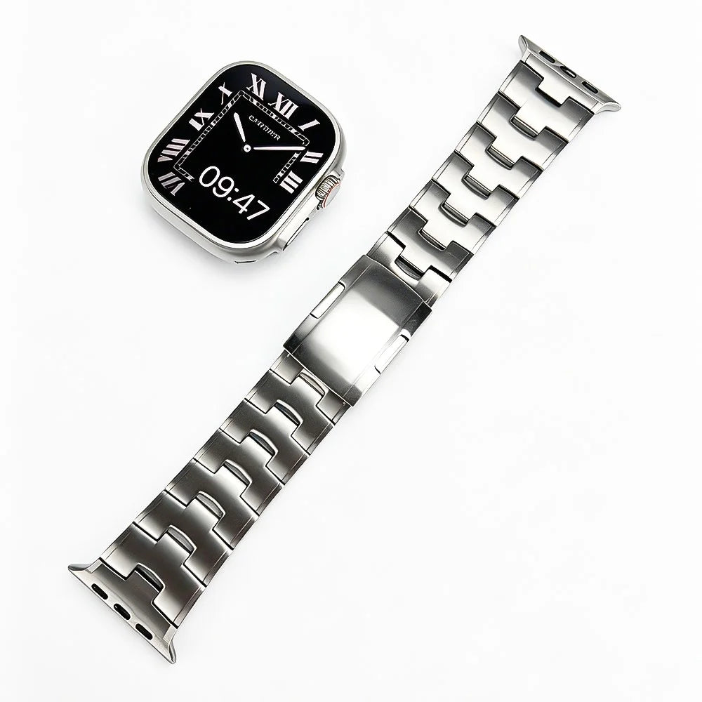 Strap for Apple Watch Ultra 3 2 1 49mm  /  Series 11 10 46mm  /  9 8 7 45mm  /  SE3 SE2 SE 6 5 4 44mm  /  3 2 1 42mm Turtle Shell Design Titanium Alloy Watchband - Silver - 3