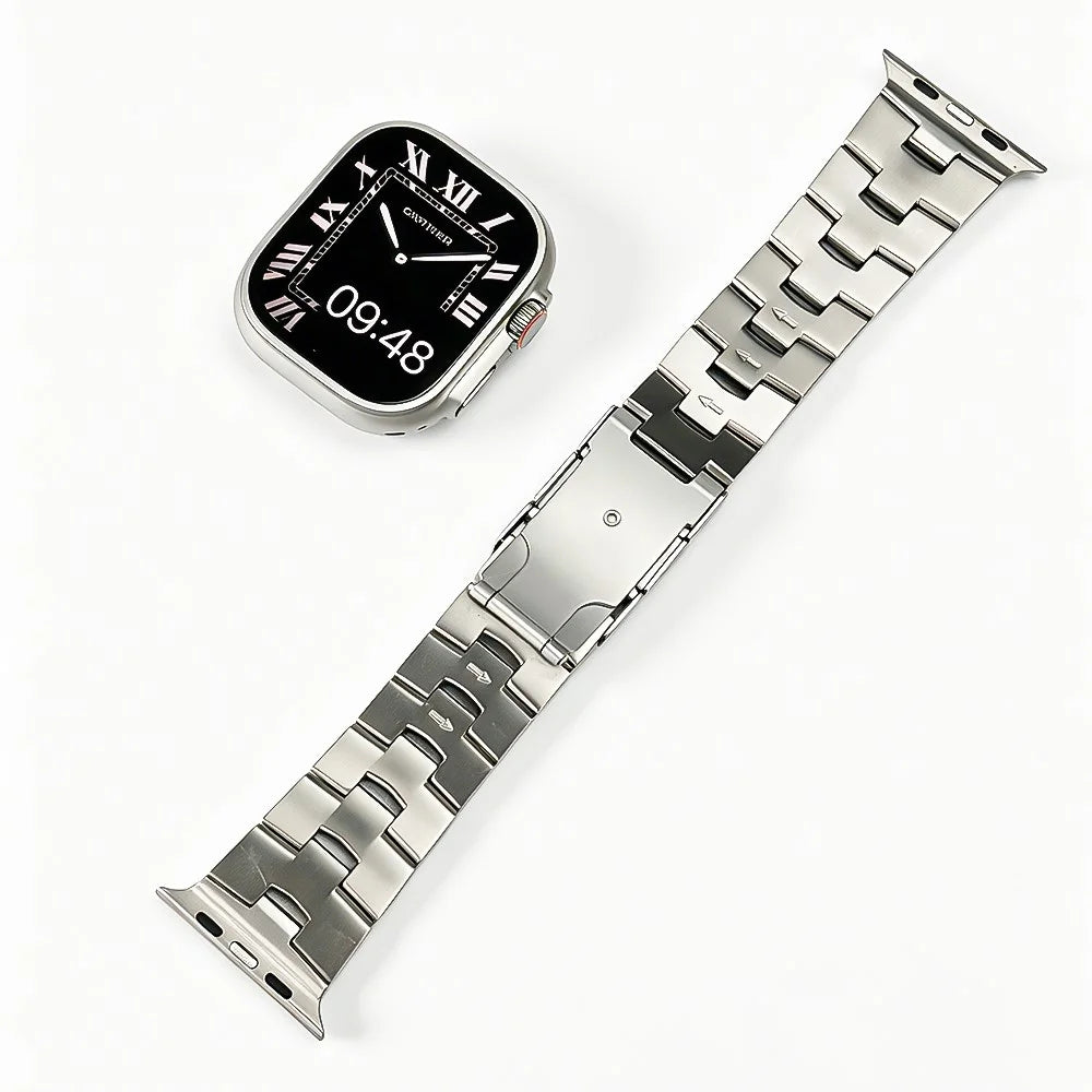 Strap for Apple Watch Ultra 3 2 1 49mm  /  Series 11 10 46mm  /  9 8 7 45mm  /  SE3 SE2 SE 6 5 4 44mm  /  3 2 1 42mm Turtle Shell Design Titanium Alloy Watchband - Silver - 4