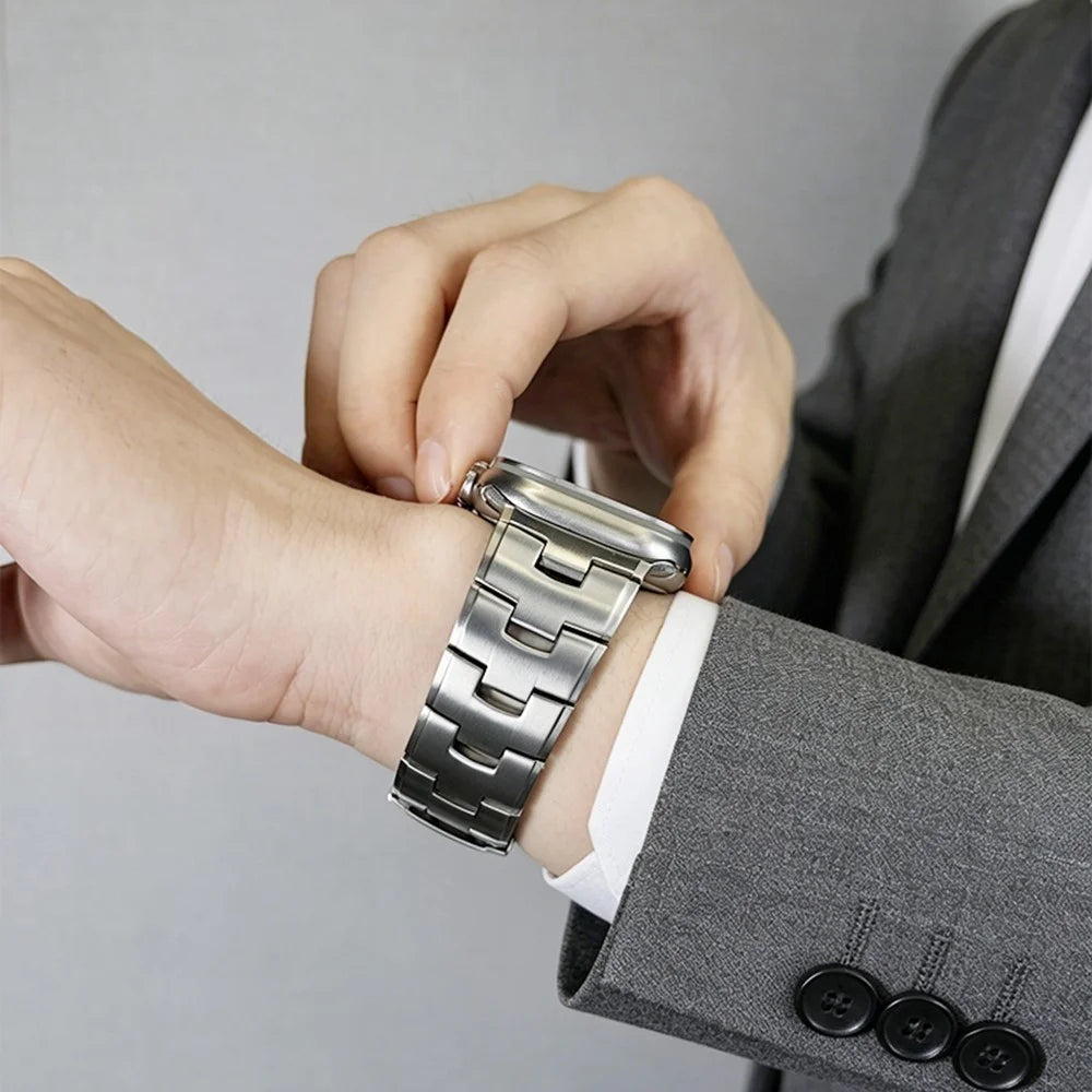 Strap for Apple Watch Ultra 3 2 1 49mm  /  Series 11 10 46mm  /  9 8 7 45mm  /  SE3 SE2 SE 6 5 4 44mm  /  3 2 1 42mm Turtle Shell Design Titanium Alloy Watchband - Silver - 6