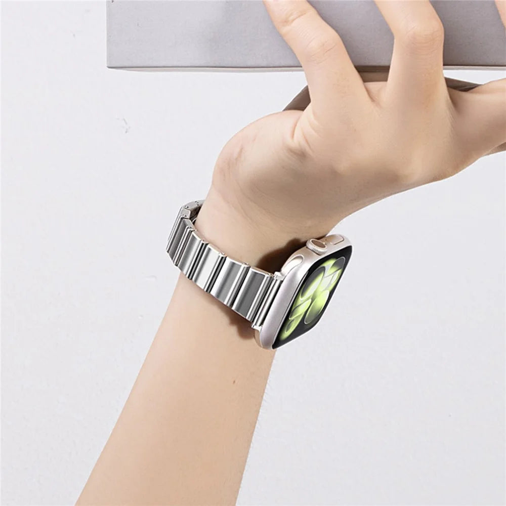 Strap for Apple Watch Series 11 10 42mm / 9 8 7 41mm / SE3 SE2 SE 6 5 4 40mm / 3 2 1 38mm Bamboo Link Stainless Steel Replacement Wristband - Silver - 3
